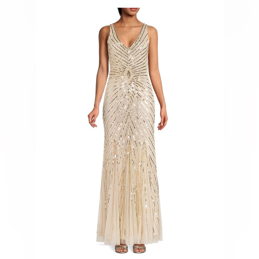 Beaded Sequin Sleeveless Gown